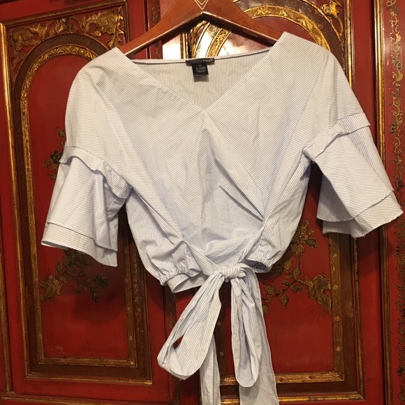 Aqua Stripe Tie-in-Front Blouse - Picture 3 of 5